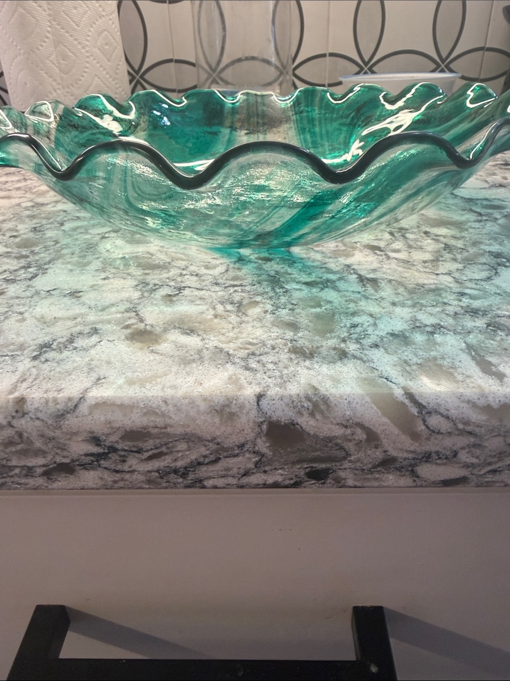 Handcrafted Teal Swirl Decorative Glass Bowl - Home Art - Picture 3 of 3